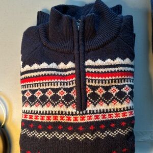 100% navy patterned lambswool ski sweater from JCrew.